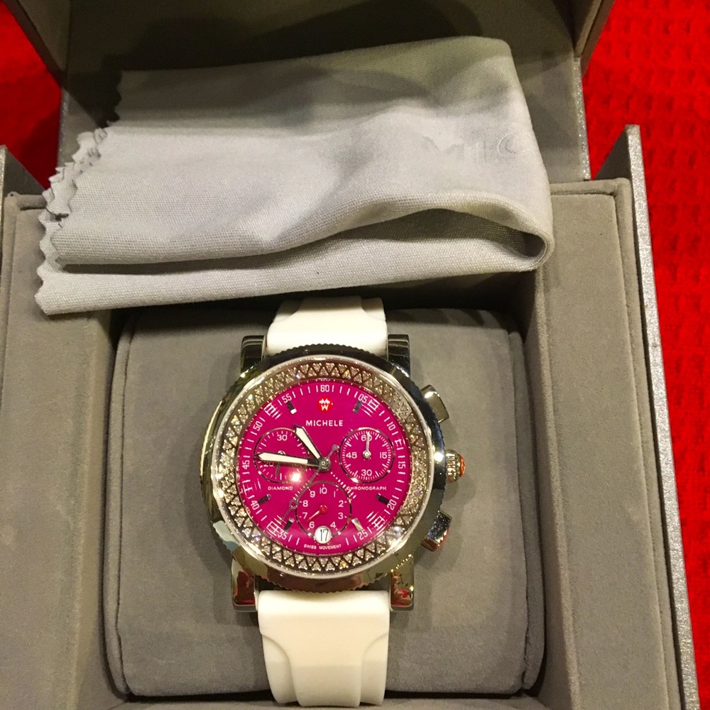 Michele diamond watch with box, booklet and warranty card.